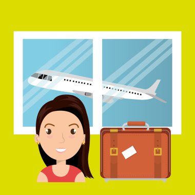 kadın bavul uçak pencere