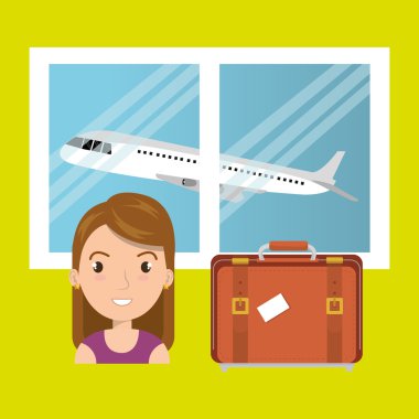 kadın bavul uçak pencere