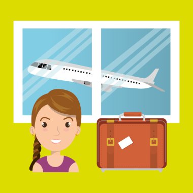 kadın bavul uçak pencere