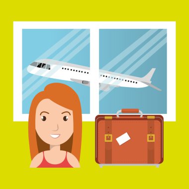 kadın bavul uçak pencere