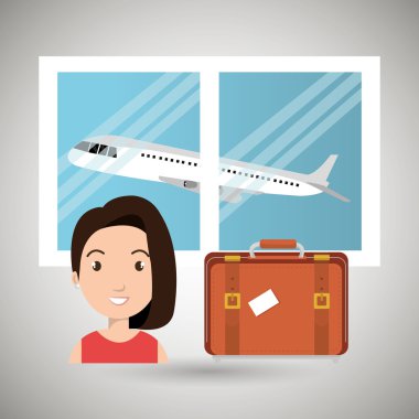 kadın bavul uçak pencere