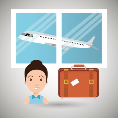 kadın bavul uçak pencere