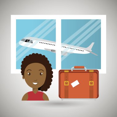 kadın bavul uçak pencere