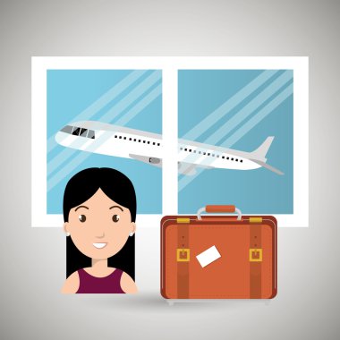 kadın bavul uçak pencere
