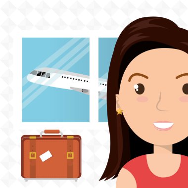 kadın bavul uçak pencere