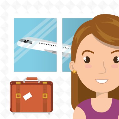 kadın bavul uçak pencere