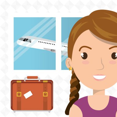 kadın bavul uçak pencere