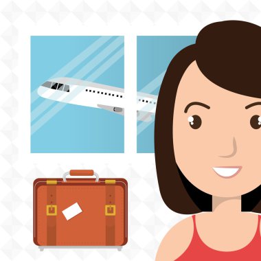 kadın bavul uçak pencere