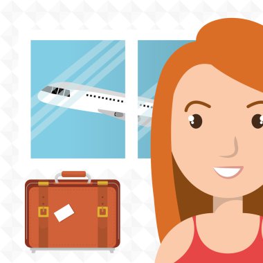 kadın bavul uçak pencere