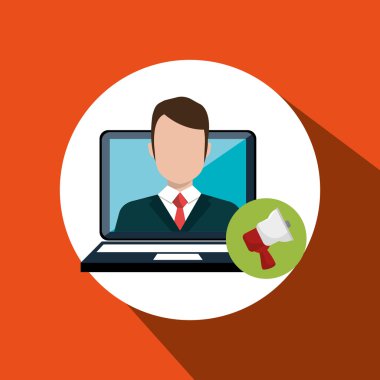 adam dizüstü megafon konuşmak