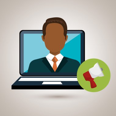 adam dizüstü megafon konuşmak