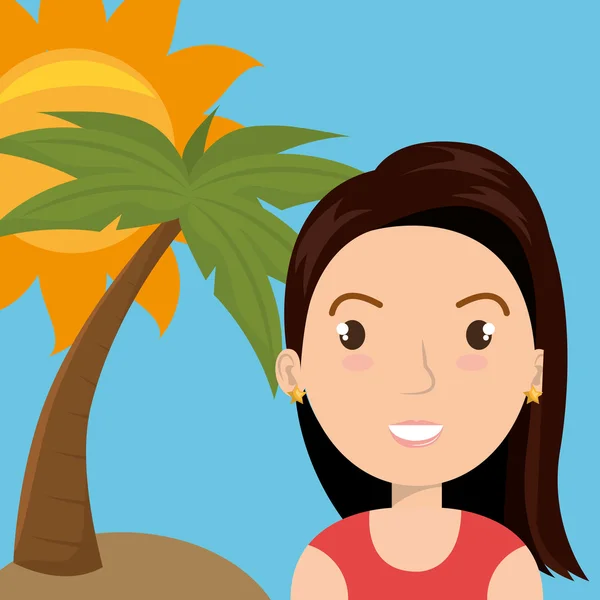 Vrouw palm zon reizen — Stockvector