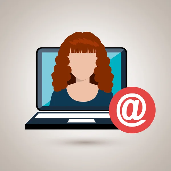 Mulher laptop ícone de e-mail —  Vetores de Stock