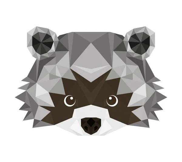 Cabeza de mapache bajo poli aislado icono — Vector de stock