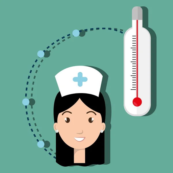 Mulher termômetro equipe médica — Vetor de Stock
