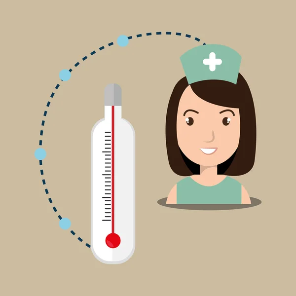 Kadın sağlık personeli termometre — Stok Vektör