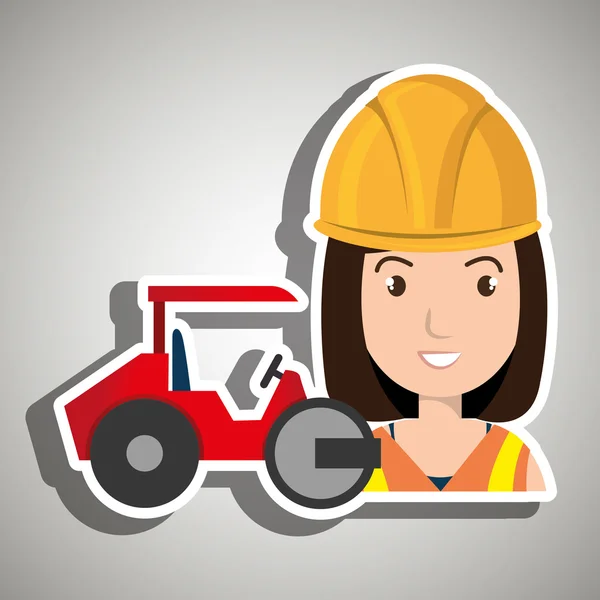 Worker steamroller construction — Stock Vector