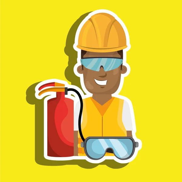 Worker fire extinguisher glasses — Stock Vector