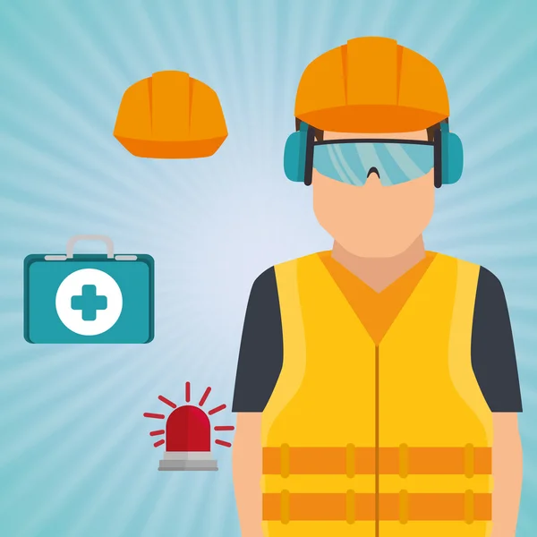 Trabalhador kit ícone capacete ajuda — Vetor de Stock