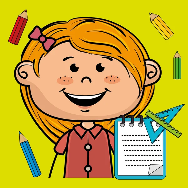 Lány rajzfilm gyermek notebook — Stock Vector