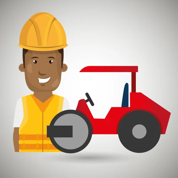 Worker steamroller construction — Stock Vector