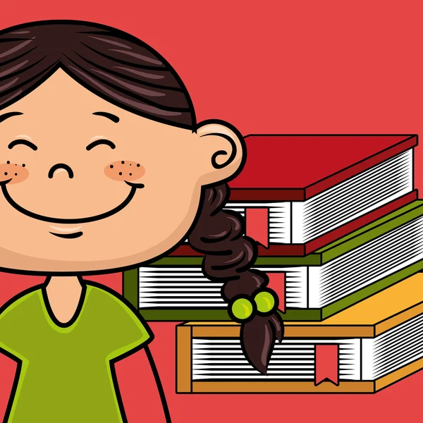 Mädchen Cartoon Laptop Bücher — Stockvektor