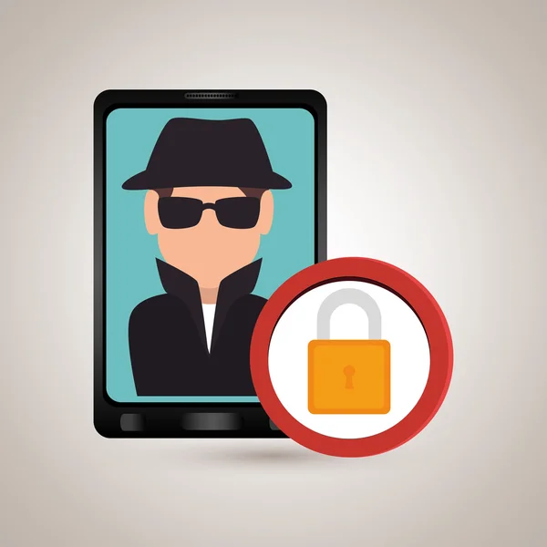 Man smartphone detective secure — Stock Vector