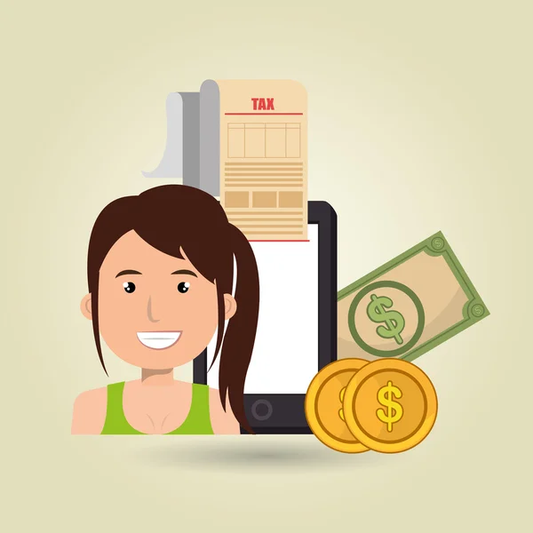 Vrouw smartphone belastingen geld — Stockvector
