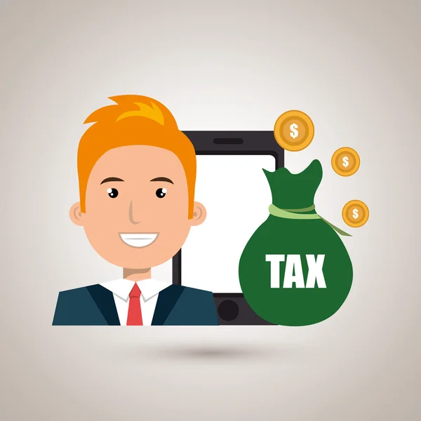 Homme smartphone impôt argent — Image vectorielle