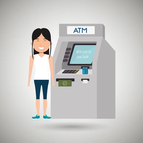 Vrouw ATM-geld krediet — Stockvector