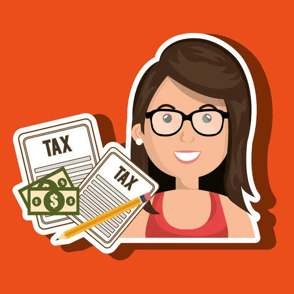 Mujer impuestos facturas lápiz — Archivo Imágenes Vectoriales