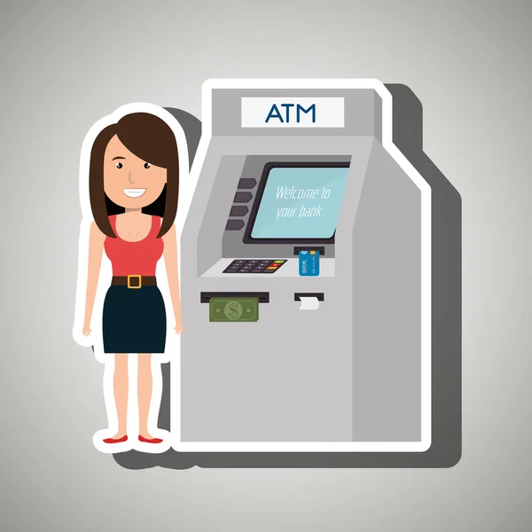 Kadın atm para kredi — Stok Vektör