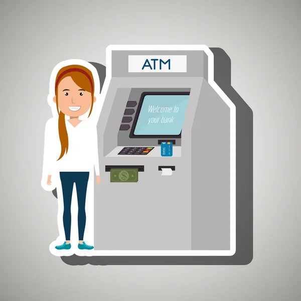 Woman atm money credit — Stock Vector