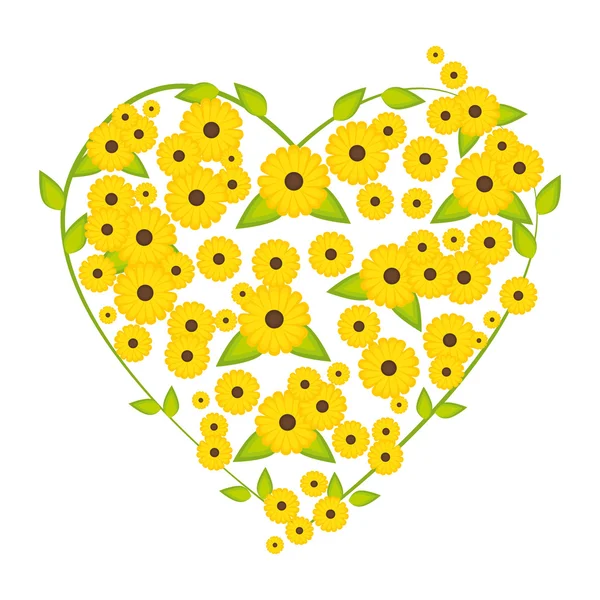Сердце цветы желтые — стоковый вектор