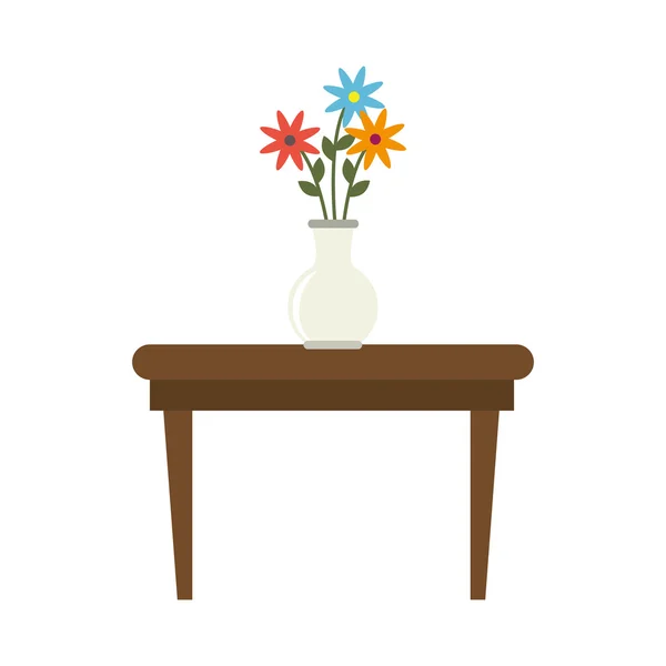 Mesa de chá com vaso de flores — Vetor de Stock