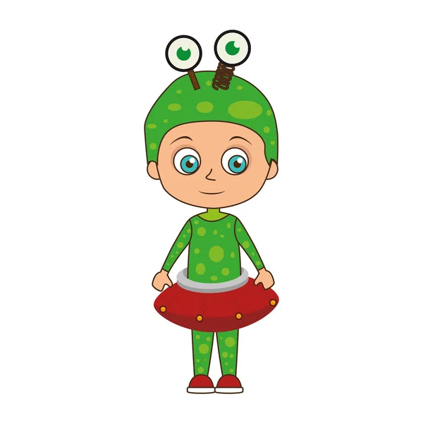 Cut kid in a green costume halloween — Stock Vector