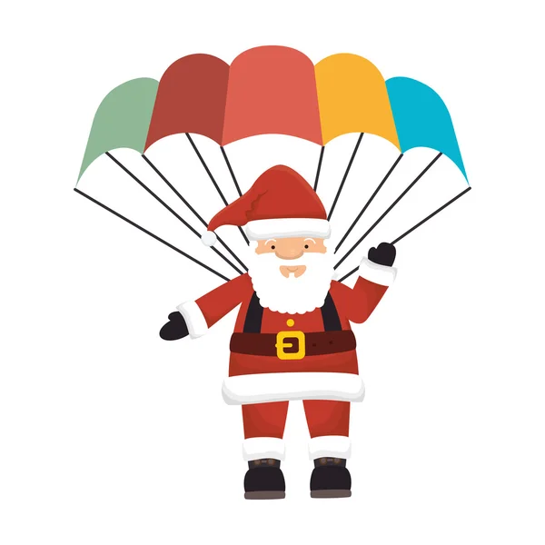 Babbo Natale cartone animato paracadute volante — Vettoriale Stock