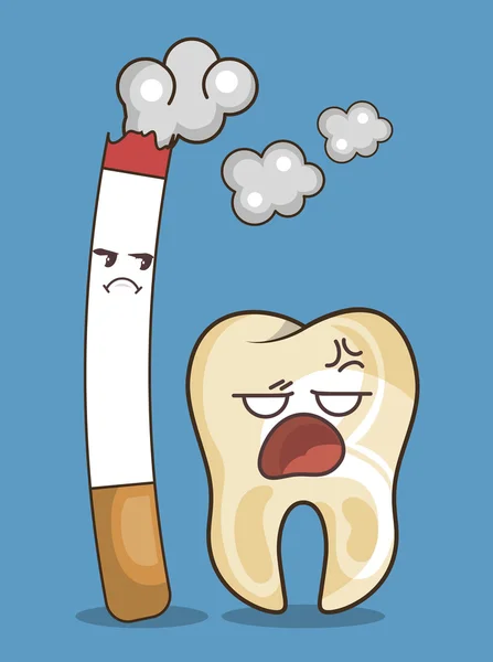 Icono de carácter cigarrillo y dientes — Vector de stock