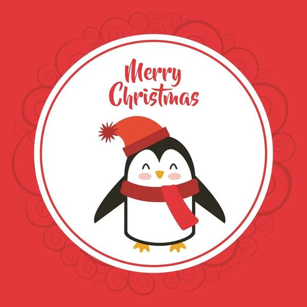 Pinguin frohe Weihnachten Karte — Stockvektor