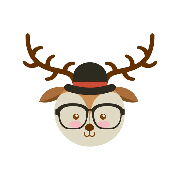 Cute animal with hat and glasses hipster style — Stock Vector