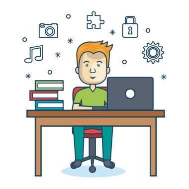 kişi çalışan office simgesini