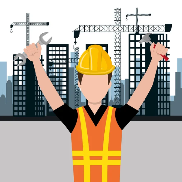 Ciudad en construcción paisaje urbano icono de fondo — Vector de stock