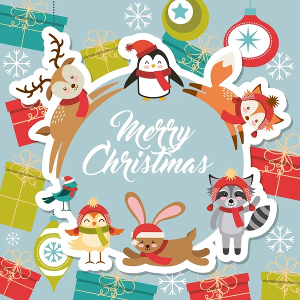 Cute animal merry christmas isolated icon — Stock Vector