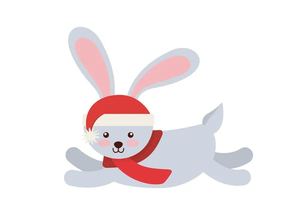 Roztomilý zvířat Veselé Vánoce izolované ikona — Stockový vektor