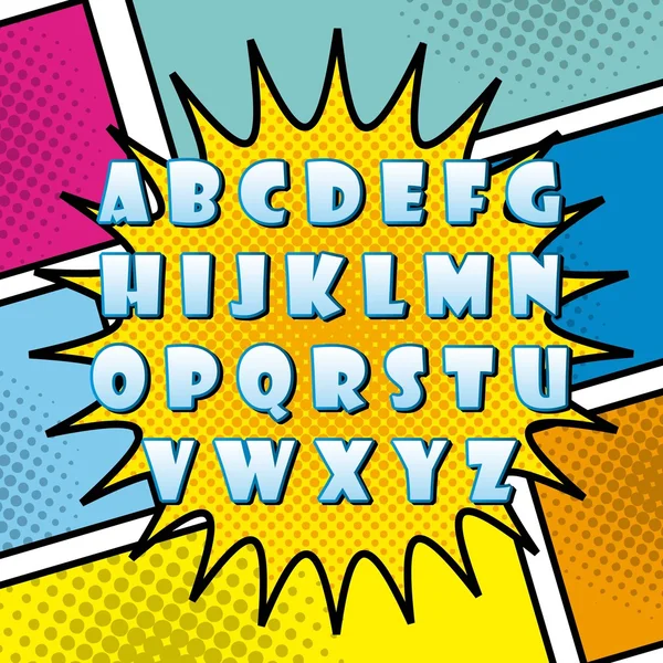 Alphabet de police comic pop art — Image vectorielle