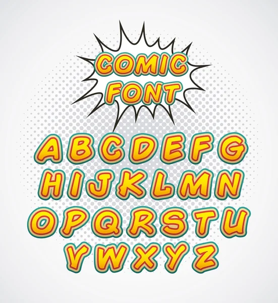 Comic font alphabet pop art — Stock Vector