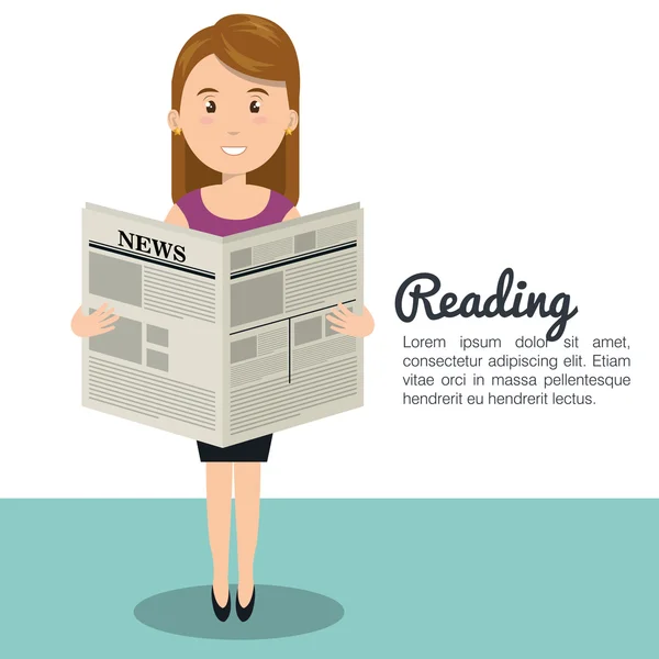 Kobieta czytająca gazetę ikona — Wektor stockowy