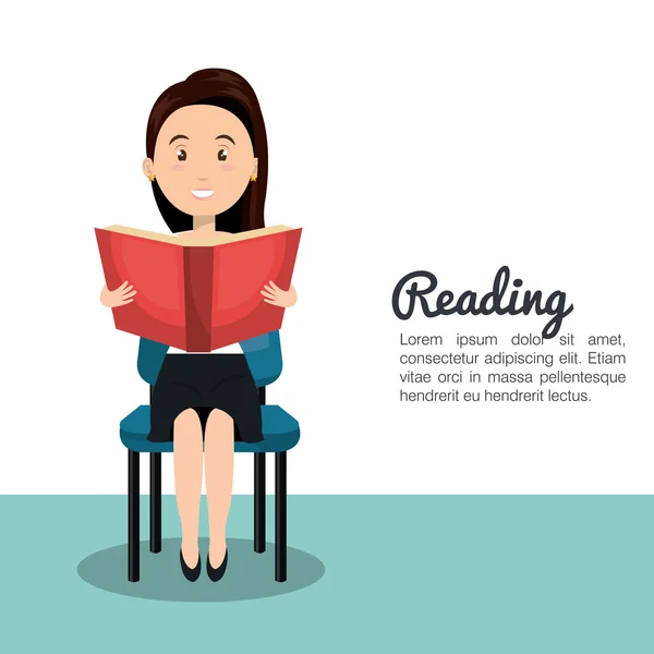 Mulher lendo livro didático r ícone —  Vetores de Stock