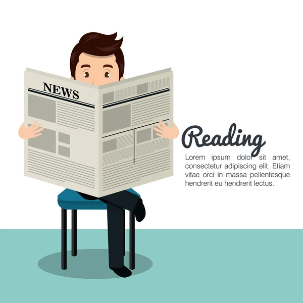 Hombre leyendo icono de periódico — Vector de stock