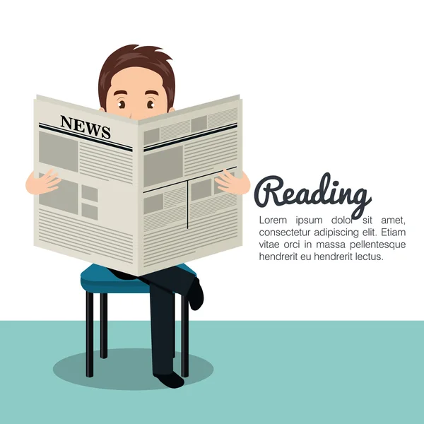 Hombre leyendo icono de periódico — Vector de stock